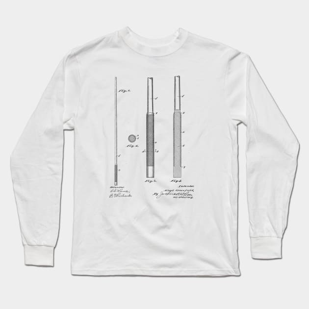 Billiard Cue Vintage Patent Hand Drawing Long Sleeve T-Shirt by skstring